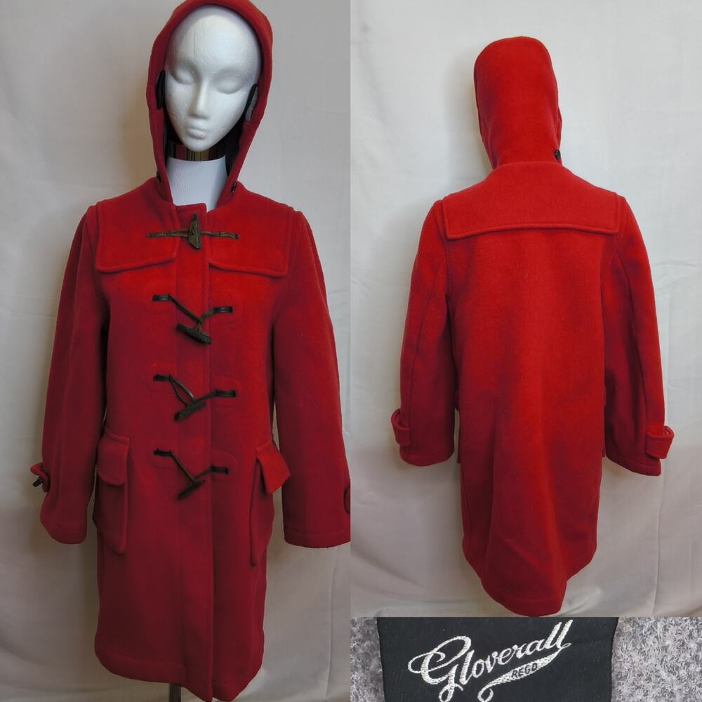 Gloverall Original Duffle Coat Womens 12 Red Hooded Wool Pea Coat Vintage #W4914